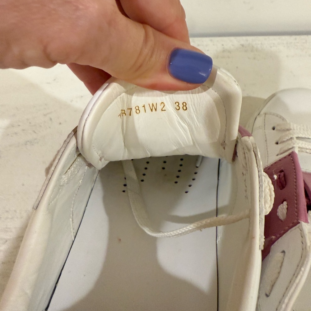 Valentino White and Pink Sneakers with Minimal Rockstuds on heel - Picture 4 of 9